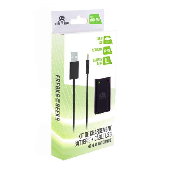 Batterie xbox 360 3600mAh + câble de recharge (noir)