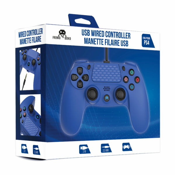 Manette Filaire Bleue pour PS4 avec Câble 3M avec prise Jack