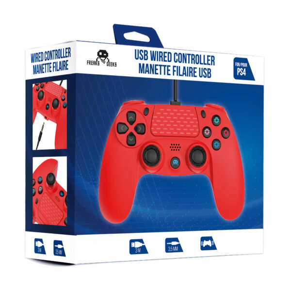 Manette Filaire Rouge pour PS4 avec Câble 3M avec prise Jack