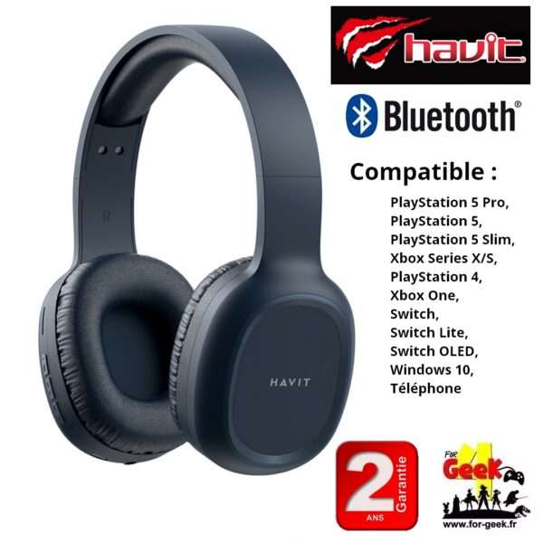 Casque Bluetooth avec Micro - 200 mAh - Bleu - HAVIT