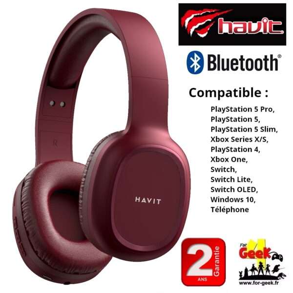 Casque Bluetooth avec Micro - Bordeaux - HAVIT -